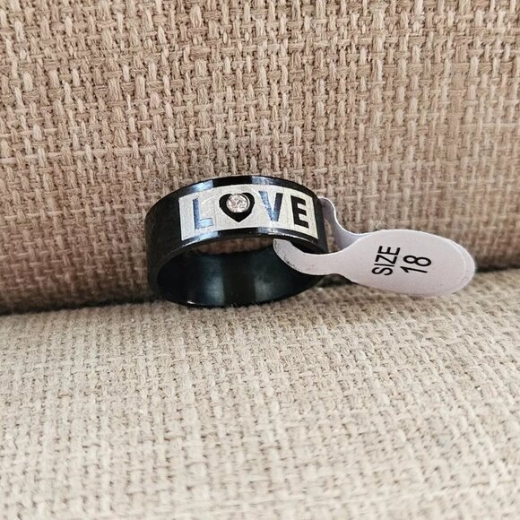 LOVE Ring Black Tone Finger Band Fashion Jewelry Unisex Rings Size 7.5 Unbranded - Picture 4 of 11